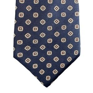 State Street Jordan Marsh Mens Navy Blue Medallion 100% Italian Silk Tie USA
